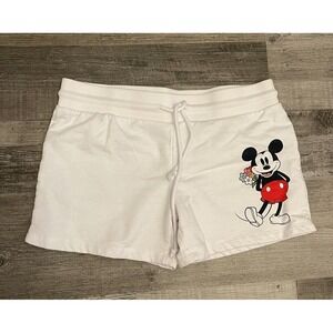 Disney Womens Shorts Size Medium (7/9) White Mickey Mouse Drawstring Casual